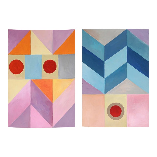 2023 "Cool Magenta Mountain Dusk" Abstract Diptych Acrylic Painting on Watercolor Paper by Natalia Roman For Sale