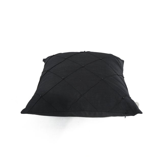 Elegant Black Quilted Pillow With Beaded Detailing For Sale - Image 4 of 9