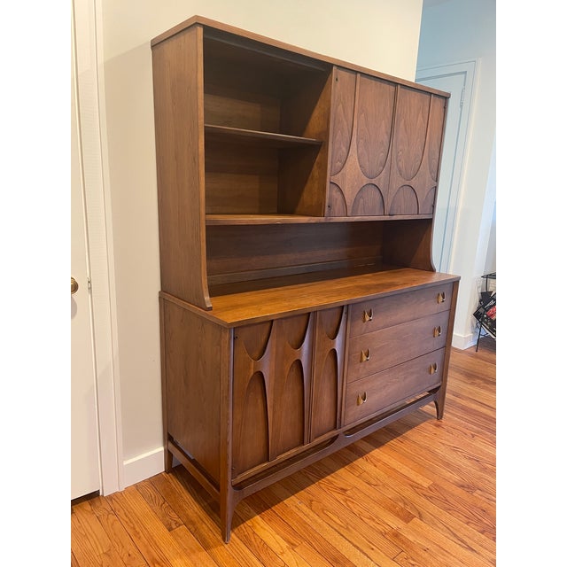 1960s Broyhill Brasilia Brutalist Walnut Buffet Hutch Chairish