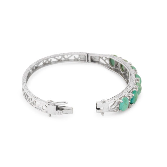 Turquoise 14k White Gold Turquoise Diamond Bangle For Sale - Image 8 of 8