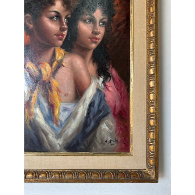 Amber 1960’s Vintage S. Hittle Girl and Boy Figurative Portrait Oil on Canvas Painting Framed For Sale - Image 8 of 12