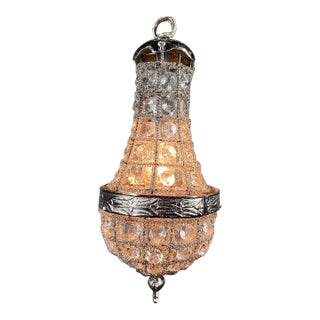 1980s French Louis XVI Silver Bronze Basket Chandelier 1Pc For Sale