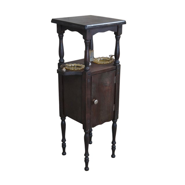 French Country Antique Early 20th Century h.t. Cushman Petite Smoking Stand Humidor Ashtray For Sale - Image 3 of 12