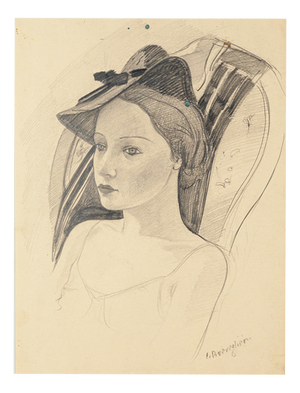 Cesare Breveglieri, Woman with a Hat, Pencil Drawing, 1930s
