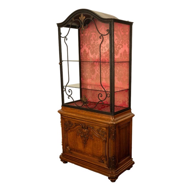 Antique French Louis Vvi Carved Oak Iron & Glass Vitrine by Maison Soubrier 1900 For Sale