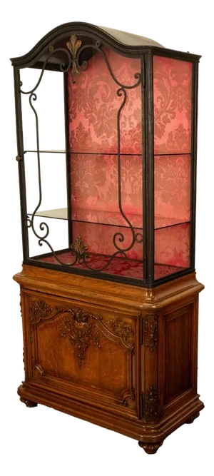 Antique French Louis Vvi Carved Oak Iron & Glass Vitrine by Maison Soubrier 1900