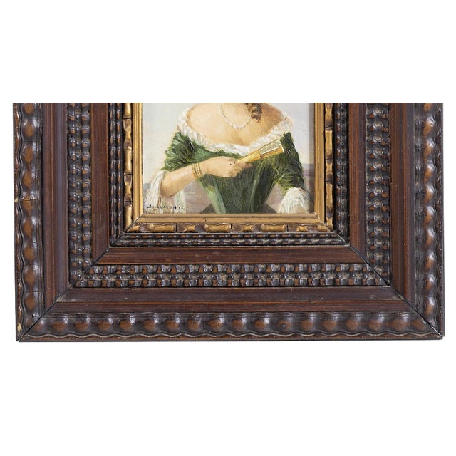 Jose Almonte, Portrait of a Lady, Oil Painting on Copper For Sale - Image 6 of 8