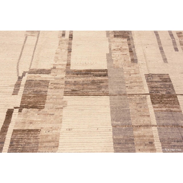 Tribal Geometric Light Cream Earthy Grey Square Shape Modern Room Size Rug For Sale In New York - Image 6 of 8