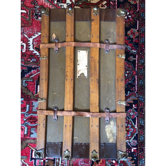 Brown Large Antique Wood Travel Trunk For Sale - Image 8 of 12