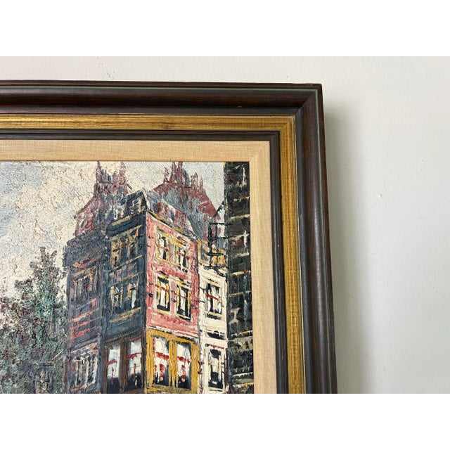 Textile 1960's Heyer Impressionist Winter Cityscape Paris Street Scene Oil Painting on Canvas For Sale - Image 7 of 12