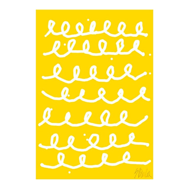 Bumpy Train Ride in White on Yellow Fine Art Print 43.5" X 61" by Liz Roache For Sale