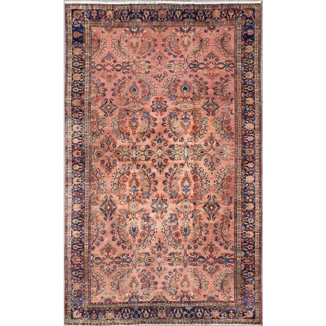 Keivan Woven Arts, Large Antique Persian Lilihan Rug in Salmon, Blue, Green, Yellow & Rust Colors 11'1 X 17'2 For Sale