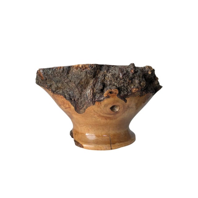 Handcrafted Live Edge Burl Wood Footed Pedestal Bowl Heavy Signed Roland Hardee For Sale - Image 17 of 17