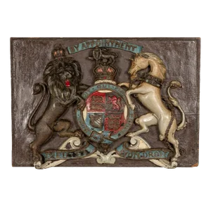 19th Century Victorian Carved Wood & Painted Royal Warrant, 1830s