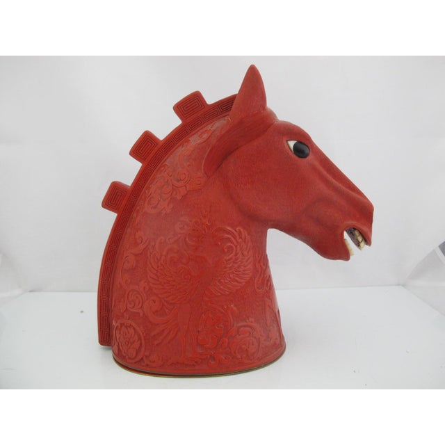 Chinese decorative horse head sculpture is actually a secret box. Lift the head to find a small box with black interior...