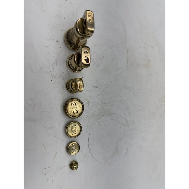 French Country Antique Brass Scale Weights For Sale - Image 3 of 5