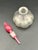 1990s Vintage Iridescent Art Glass Perfume Bottle With Red Sculptural Stopper For Sale - Image 5 of 8