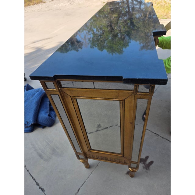 Mirrored Buffet Cabinet With Black Stone Top For Sale - Image 12 of 13
