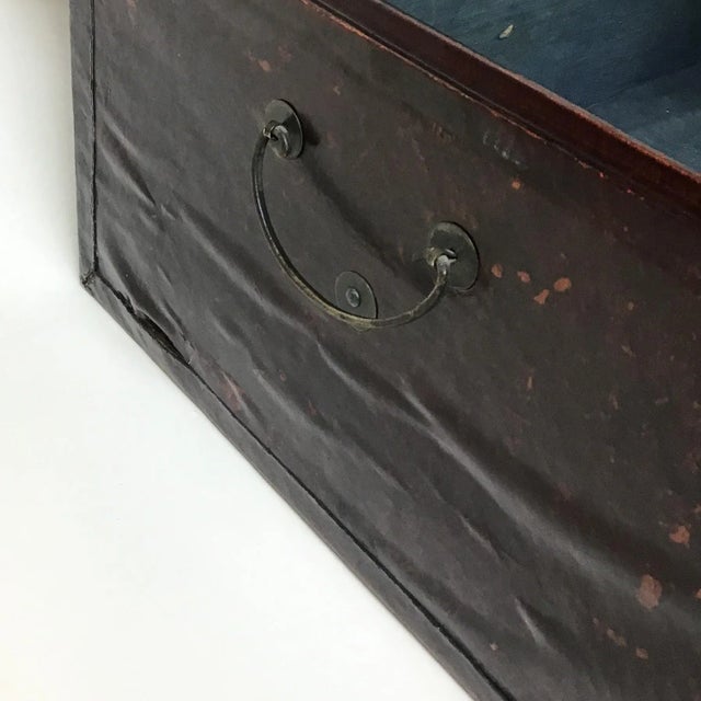 Metal Chinese Antique Leather Trunk For Sale - Image 7 of 13