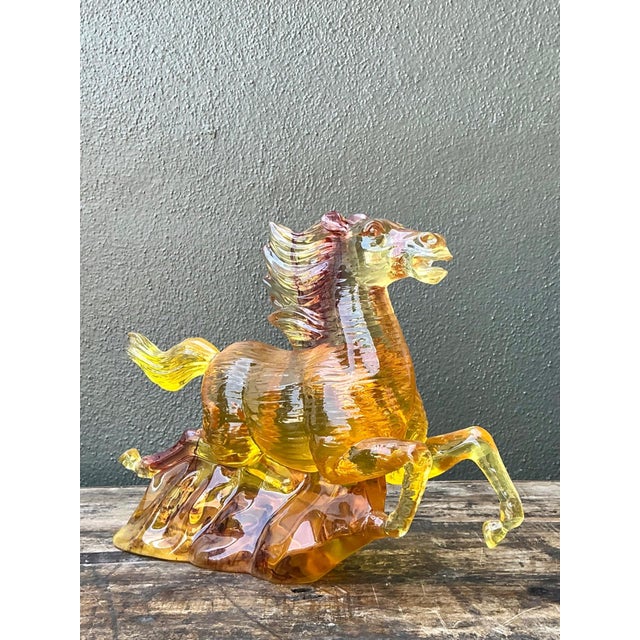 Vintage Amber Cast Lucite Running Horse Sculpture For Sale - Image 13 of 15