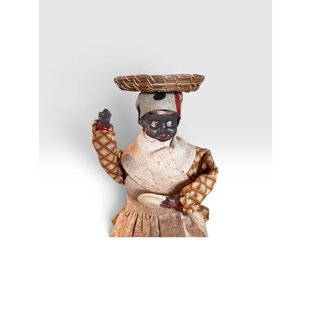 Antique 1922 Jamaican b.w.i. Handmade Folk Art Market Woman Doll With Basket For Sale - Image 4 of 8
