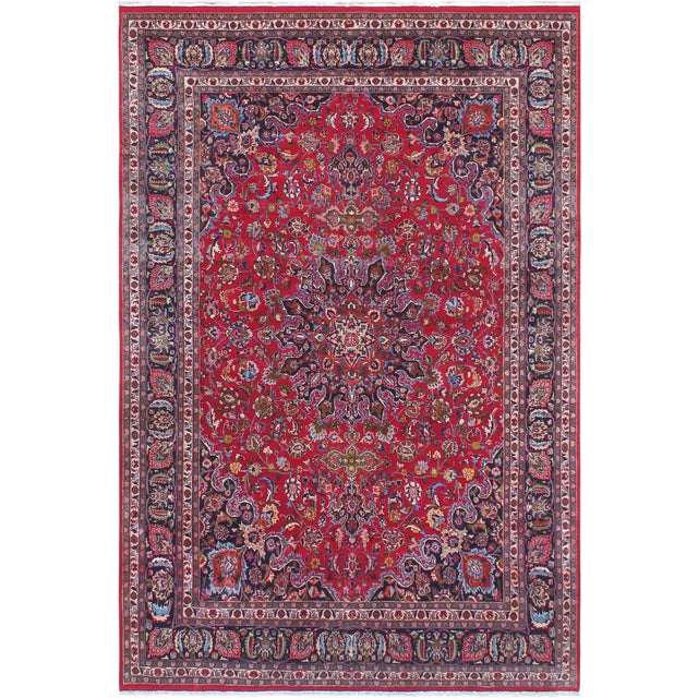 Art Noueau Persian Red/Blue Wool Rug - 9'7'' X 12'11'' For Sale - Image 10 of 10