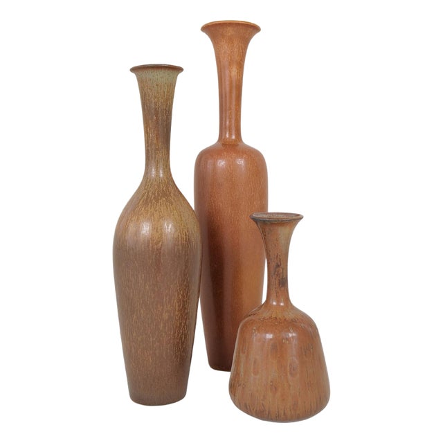 Mid-Century Modern Earth Vases by Gunnar Nylund for Rörstrand, Sweden, 1950s, Set of 3 For Sale