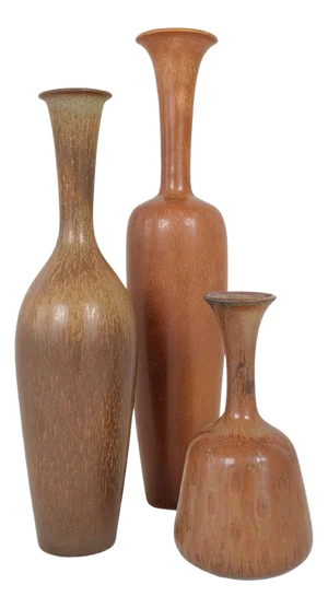 Mid-Century Modern Earth Vases by Gunnar Nylund for Rörstrand, Sweden, 1950s, Set of 3