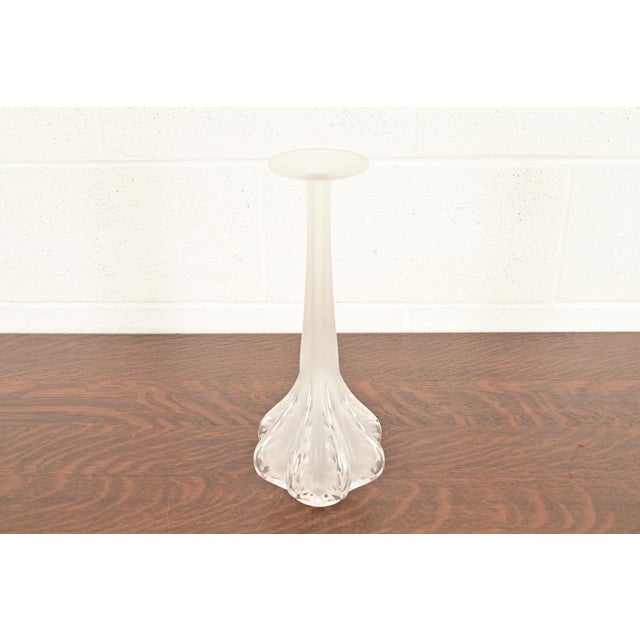 A gorgeous Art Deco or Art Nouveau style frosted crystal glass bud vase By Marie-Claude Lalique for Lalique (signed to...