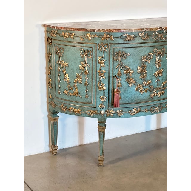 Blue Half-Moon Sideboard in Wood and Marble, 1960s For Sale - Image 8 of 18