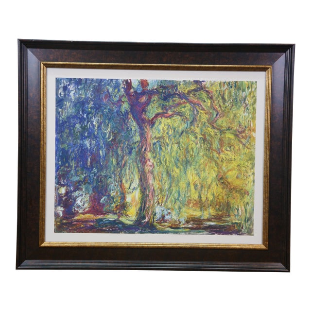 Vintage Weeping Willow Tree Framed Print After Claude Monet 25" For Sale