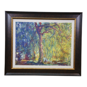 Vintage Weeping Willow Tree Framed Print After Claude Monet 25"