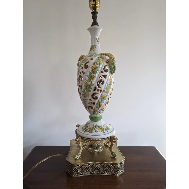 Mid 20th Century Mid-20th Century Ram's Head Figural Urn Lamp in the Style of Capodimonte For Sale - Image 5 of 12