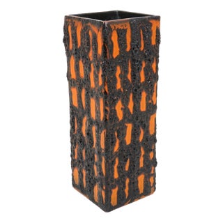 Vintage Brutalist Lava Ceramic 424 Vase in Orange by Kreutz, West Germany, 1970s For Sale