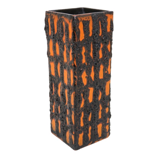 Vintage Brutalist Lava Ceramic 424 Vase in Orange by Kreutz, West Germany, 1970s For Sale