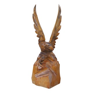 Vintage Eagle Statue in Wood, 1970s For Sale