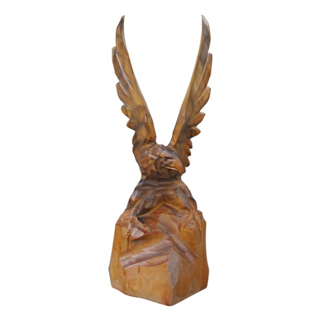 Vintage Eagle Statue in Wood, 1970s For Sale