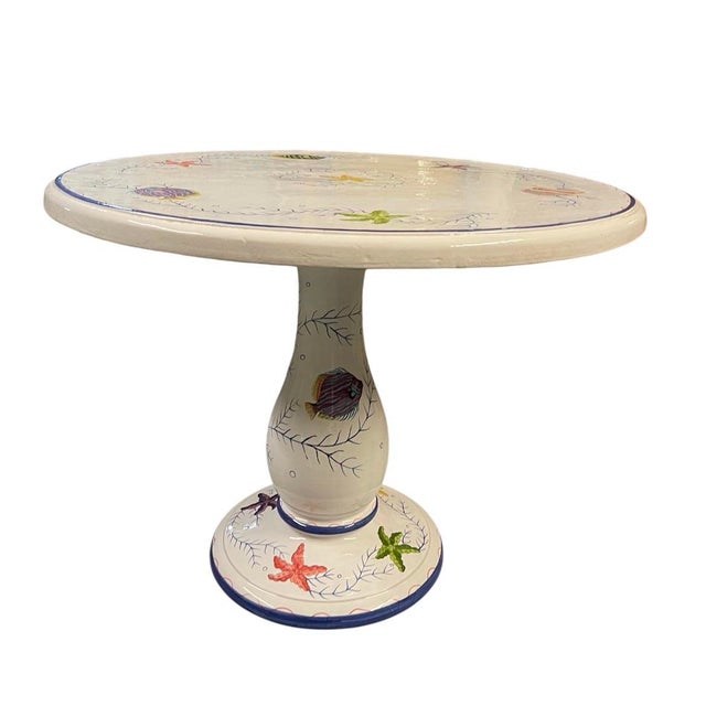 Hand-Painted Italian Majolica Ceramic Round Bistro Table - Coastal Sea Life Motif For Sale - Image 4 of 11