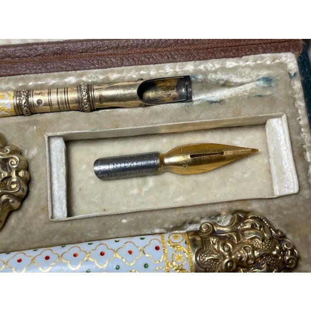 Set of 6, 1800's French Sterling Silver Gilt Paillonné Enamel Was Seal Pen Writing Set For Sale - Image 13 of 14