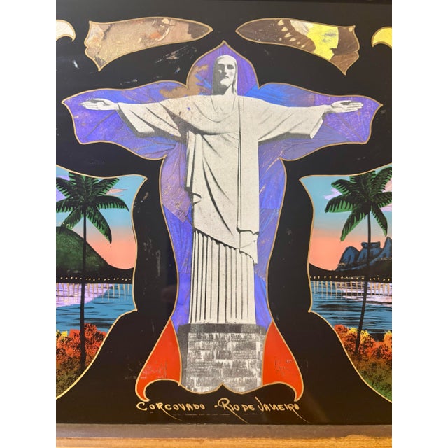 Antique Brazilian Butterfly Wing Tray, Christ the Redeemer, Rio De Janeiro For Sale In Miami - Image 6 of 8
