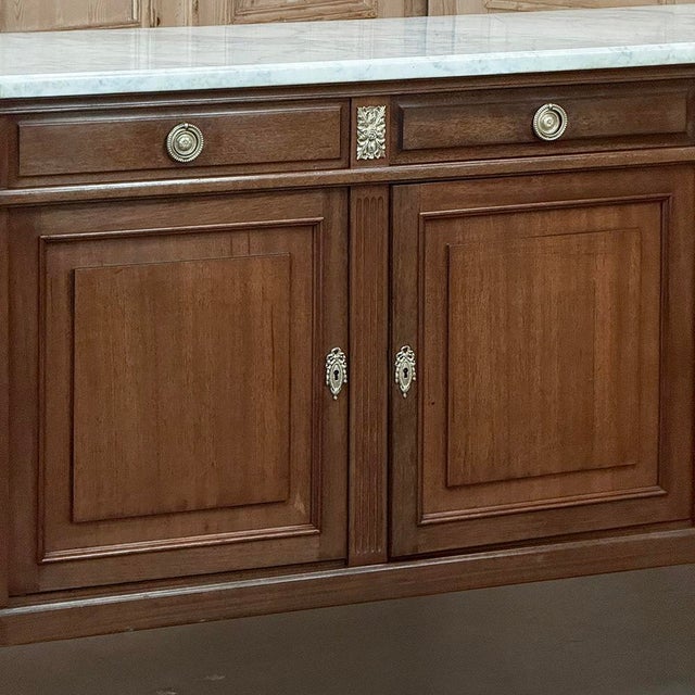 Wood Mid 20th Century Grand French Louis XVI Mahogany Round-Sided Buffet With Carrara Marble For Sale - Image 7 of 18
