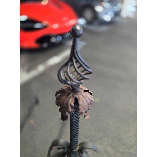 Large Mizner Style Turn of the Century Wrought Iron Andirons For Sale - Image 4 of 9