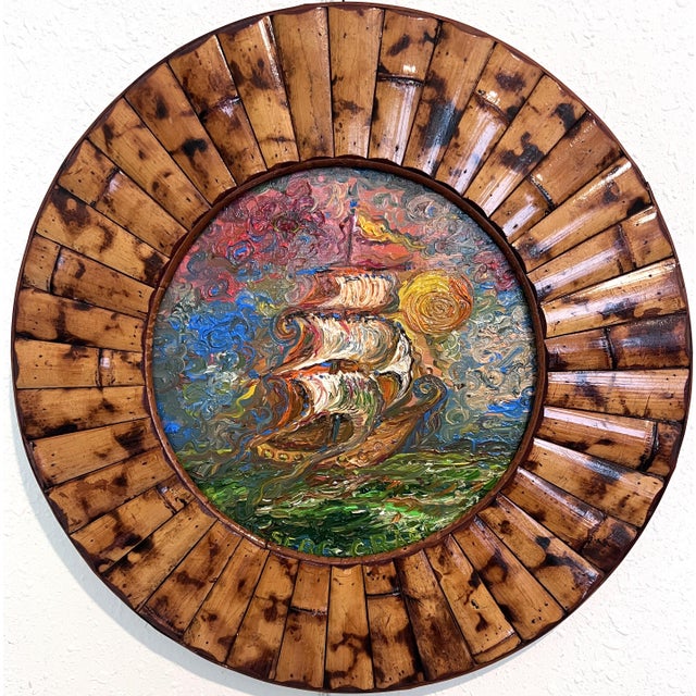 A captivating original oil painting by Serg Graff, titled “Golden Voyage”, rendered on circular wood panel. The artwork...