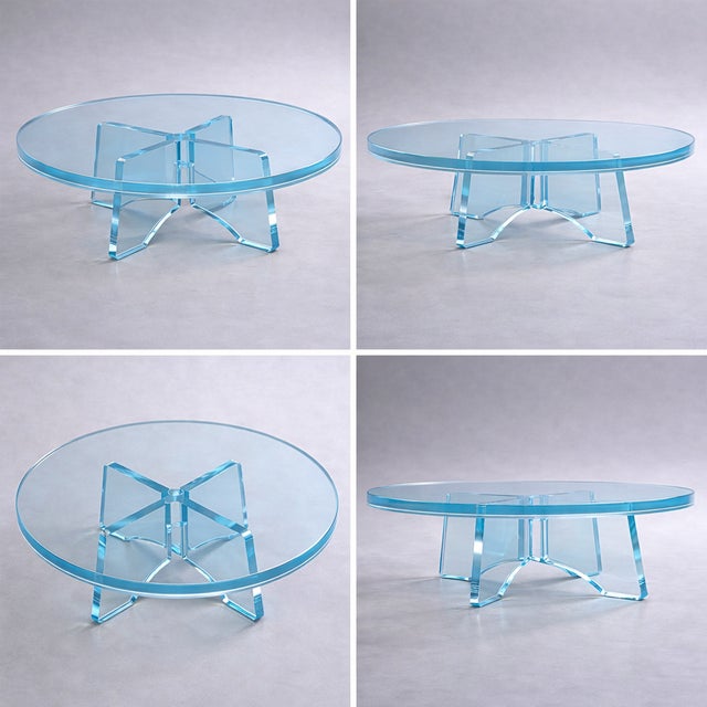 Sculptural Blue Lucite Acrylic Round Coffee Table For Sale - Image 4 of 7