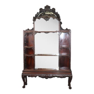 Rare Mahogany Reticulated Carved Chinese Chippendale Etagere China Vitrine For Sale