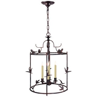 Chapman & Myers for Visual Comfort Signature Diego Grande Classical Perching Bird Lantern in Rust with Verdis Accent For Sale