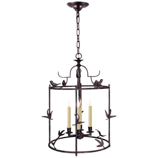 Chapman & Myers for Visual Comfort Signature Diego Grande Classical Perching Bird Lantern in Rust with Verdis Accent For Sale