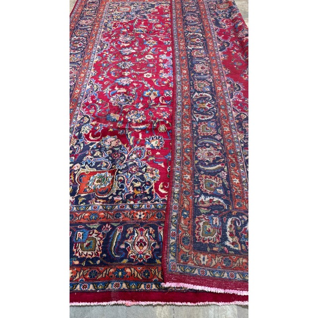 Red Handmade 1950s Persian Kashan Wool Rug Handmade With Allover Motif For Sale - Image 8 of 12