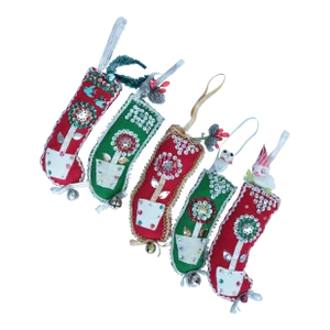 Mid-Century Felt Stocking Christmas Ornaments - Set of 5