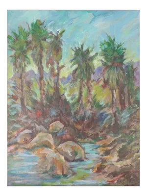 Vintage Original Lanscape of Palm Trees and River